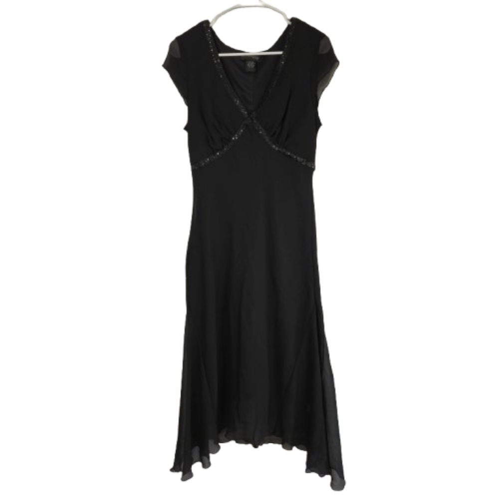 Vintage Y2K Black Beaded Whimsigoth V-Neck Dress Size 10